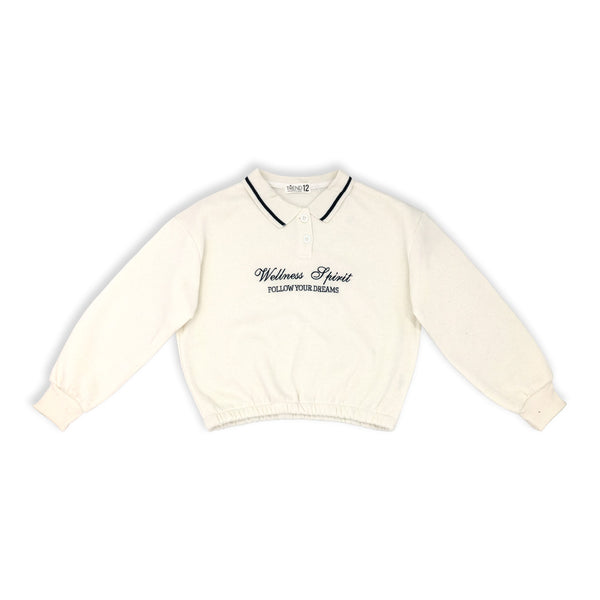 סווטשירט רקום עם צווארון כפתורים