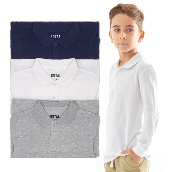 מארז 3 חולצות פולו כחול-לבן-אפור בנים 6-10