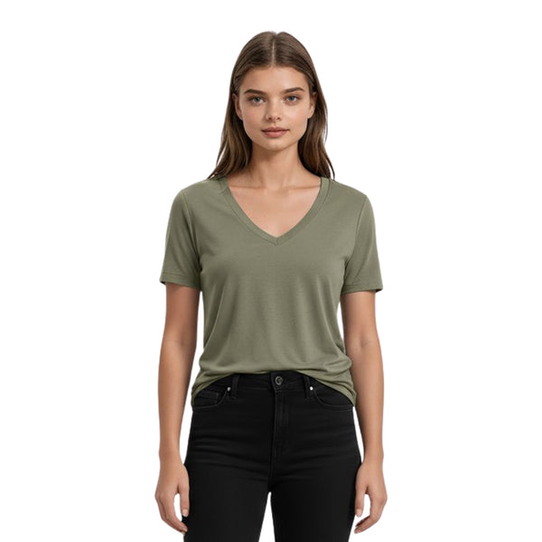 חולצת ויסקוזה חלקה צווארון וי נשים