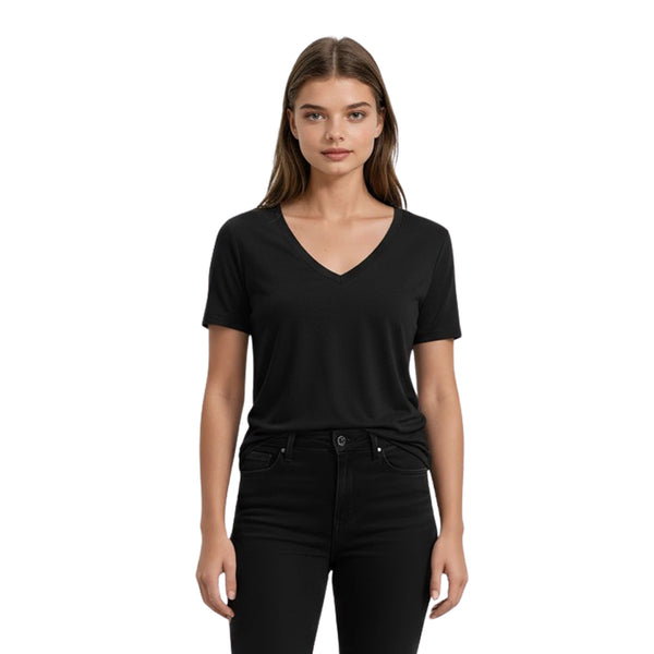 חולצת ויסקוזה חלקה צווארון וי נשים