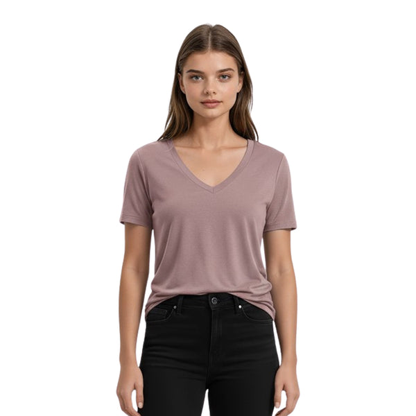 חולצת ויסקוזה חלקה צווארון וי נשים