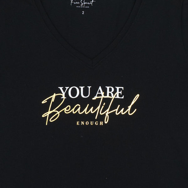 חולצה עם צווארון וי הדפס נצנץ You Are Beautiful נשים