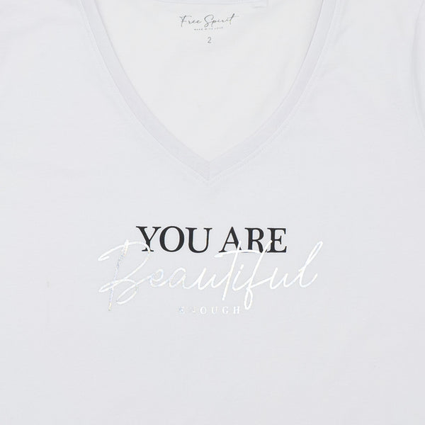 חולצה עם צווארון וי הדפס נצנץ You Are Beautiful נשים