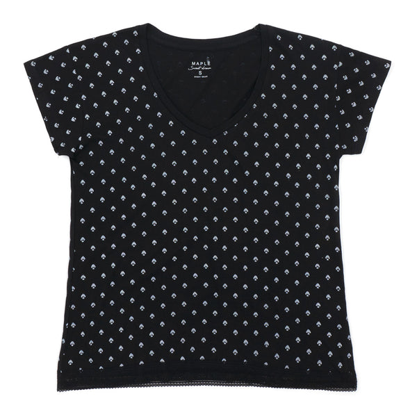 פיג'מה מודפסת עם מכנס ארוך ותחרה נשים