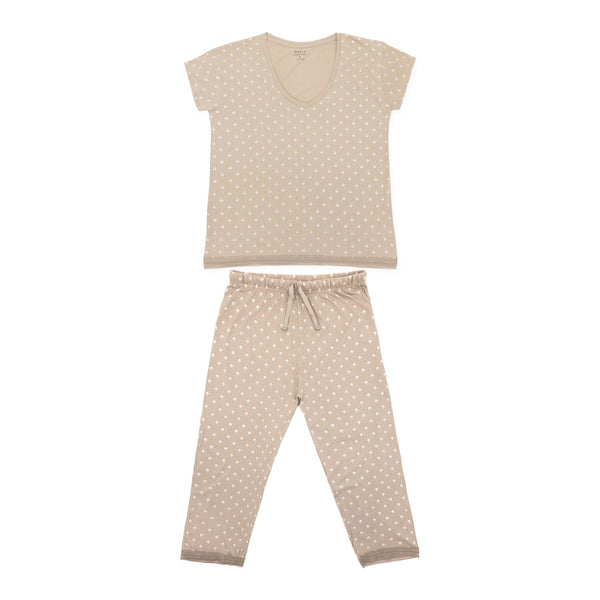 פיג'מה מודפסת עם מכנס ארוך ותחרה נשים