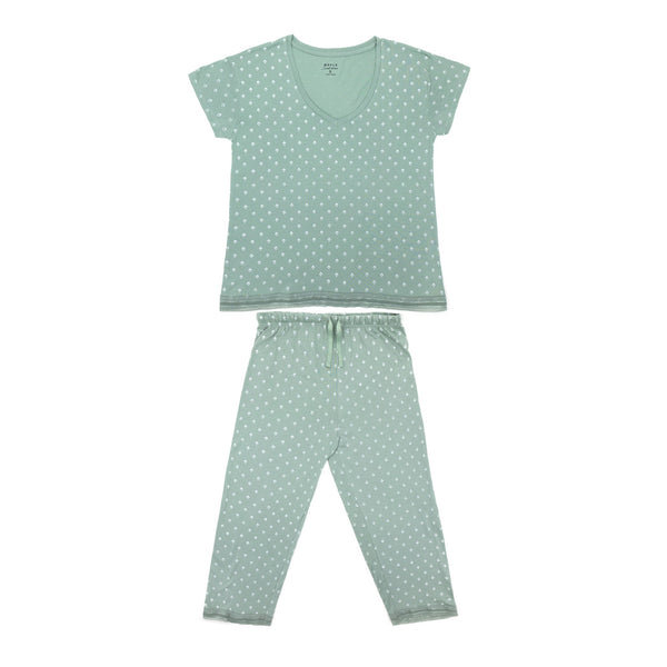 פיג'מה מודפסת עם מכנס ארוך ותחרה נשים