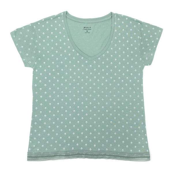 פיג'מה מודפסת עם מכנס ארוך ותחרה נשים