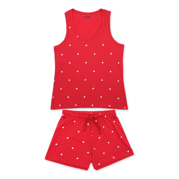 זוג פיג'מות גופיה אדום וקאמל בנות