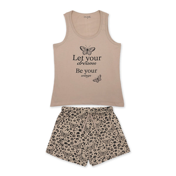 זוג פיג'מות גופיה אדום וקאמל בנות