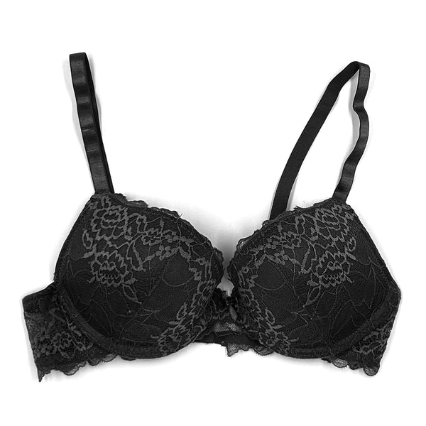 זוג חזיות תחרה שחורה ולבנה עם פוש-אפ ברזלית נשים 75A-85C