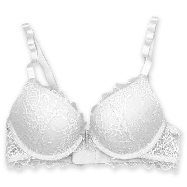 זוג חזיות תחרה שחורה ולבנה עם פוש-אפ ברזלית נשים 75A-85C