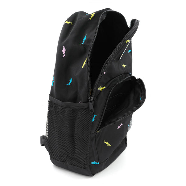 תיק בית ספר Maui שחור עם פאץ' וכרישים