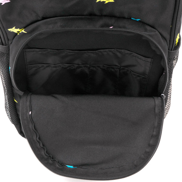 תיק בית ספר Maui שחור עם פאץ' וכרישים