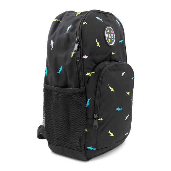 תיק בית ספר Maui שחור עם פאץ' וכרישים