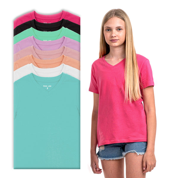 מארז 8 חולצות בית ספר לייקרה צווארון וי בנות