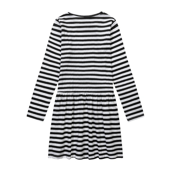 שמלת מינוטי פסים שחור-לבן עם לב בנות