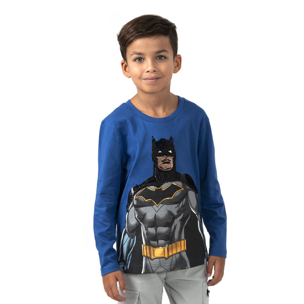 חולצת מעבר כחולה באטמן עם פאייטים מתחלפים בנים
