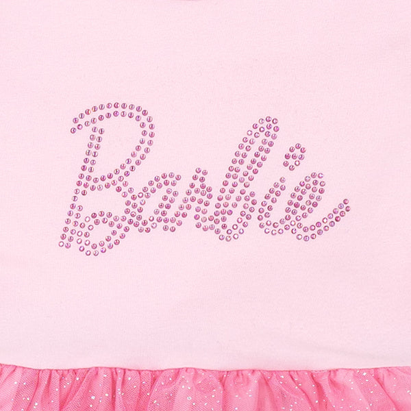 שמלת טול עם קישוטי אבנים וסרט Barbie בנות
