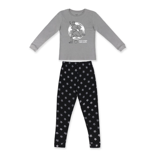 זוג פיג'מות מעבר מודפסות אפור-שחור-קאמל בנים