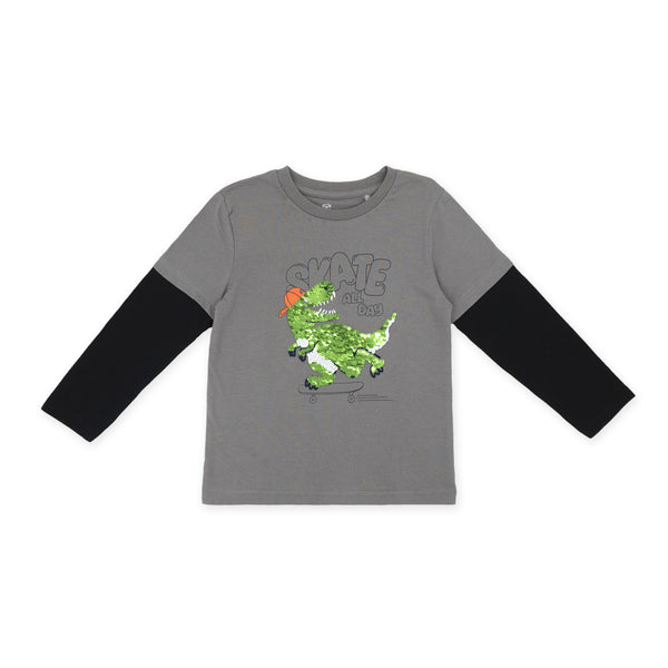 זוג חולצות דינוזאורים עם פאייטים מתחלפים בנים