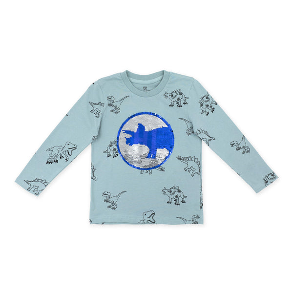 זוג חולצות דינוזאורים עם פאייטים מתחלפים בנים