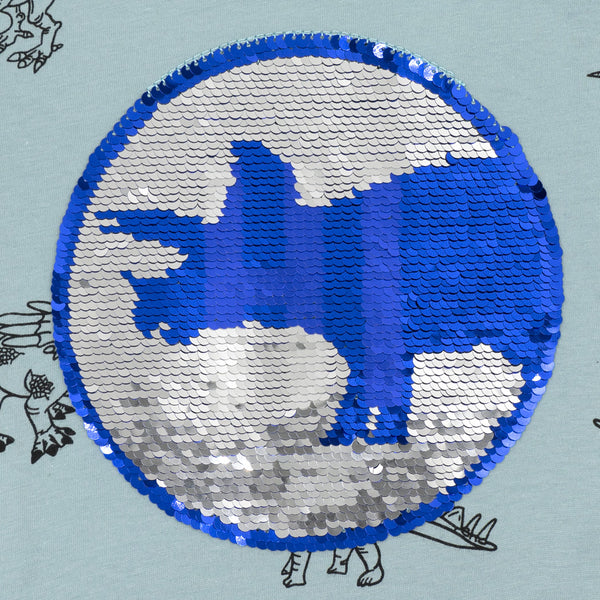 זוג חולצות דינוזאורים עם פאייטים מתחלפים בנים