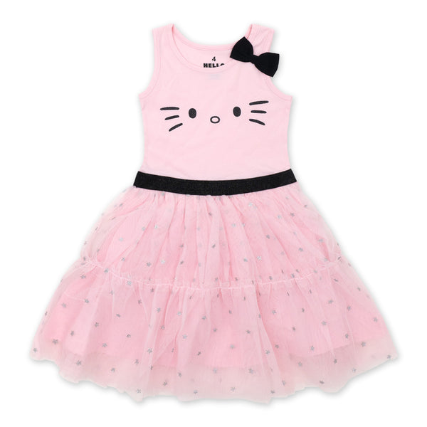 שמלת טול הלו קיטי עם חגורת גומי ופפיון בנות