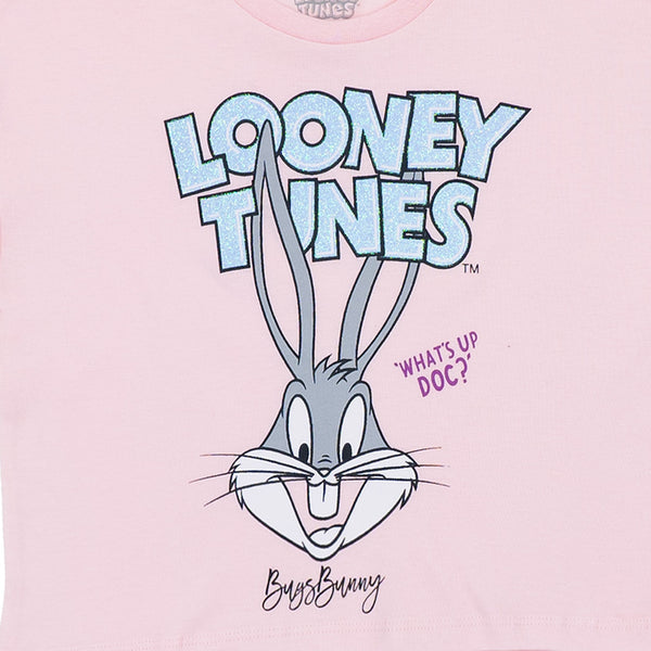 זוג חולצות בהדפס באגס באני צהוב-ורוד נצנץ בנות