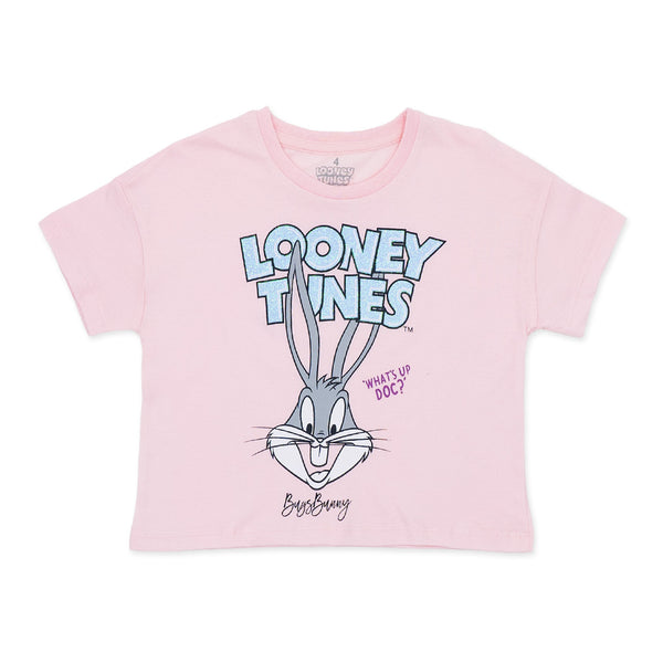 זוג חולצות בהדפס באגס באני צהוב-ורוד נצנץ בנות