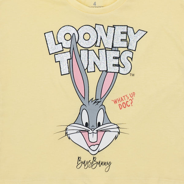 זוג חולצות בהדפס באגס באני צהוב-ורוד נצנץ בנות