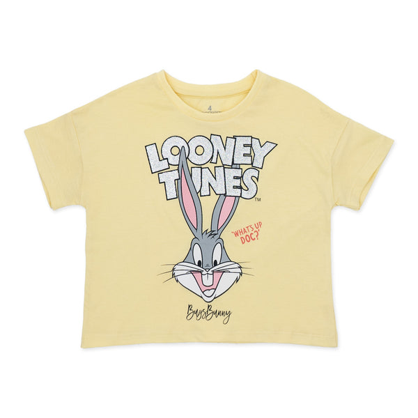 זוג חולצות בהדפס באגס באני צהוב-ורוד נצנץ בנות