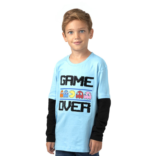 חולצת מעבר פאקמן Game Over עם פאייטים מתחלפים בנים