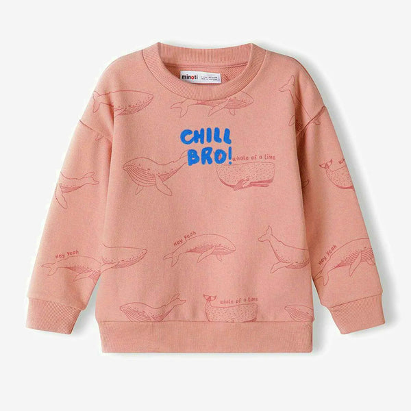 סווטשירט מינוטי הדפס לוויתנים Chill Bro! בנים 3-8Y