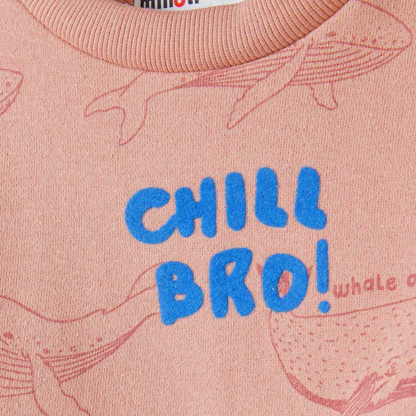 סווטשירט מינוטי הדפס לוויתנים Chill Bro! בנים 3-8Y