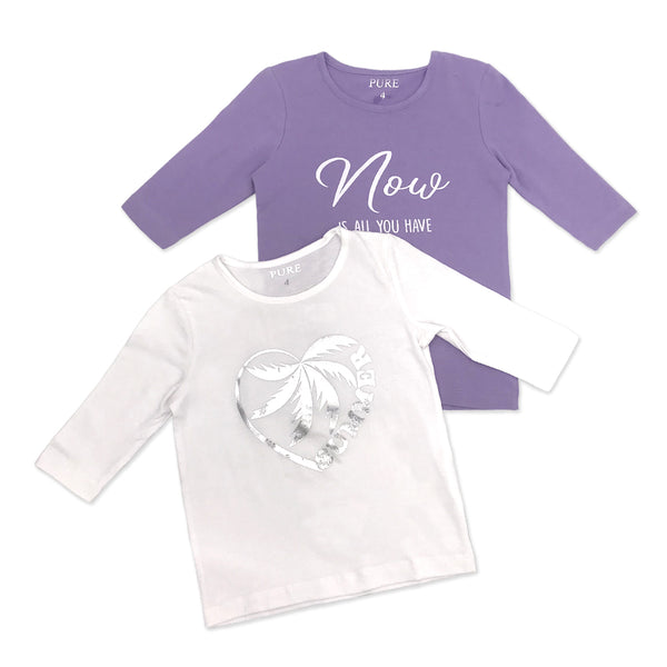 זוג חולצות שרוול 3/4 מודפסות סגול ולבן בנות