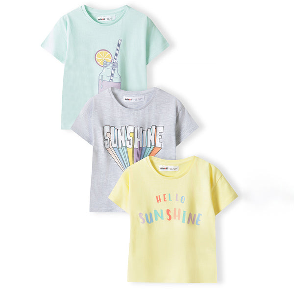 מארז 3 חולצות מינוטי צהוב-אפור-מנטה פעוטות בנות