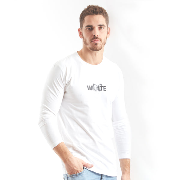 חולצת לייקרה הדפס פרפר מובלט White גברים XS-XXL