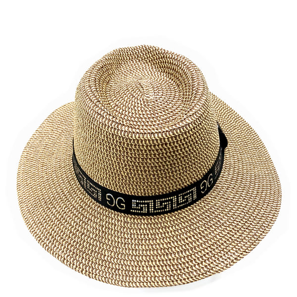 כובע קש עם רצועה כיתוב כסוף נשים