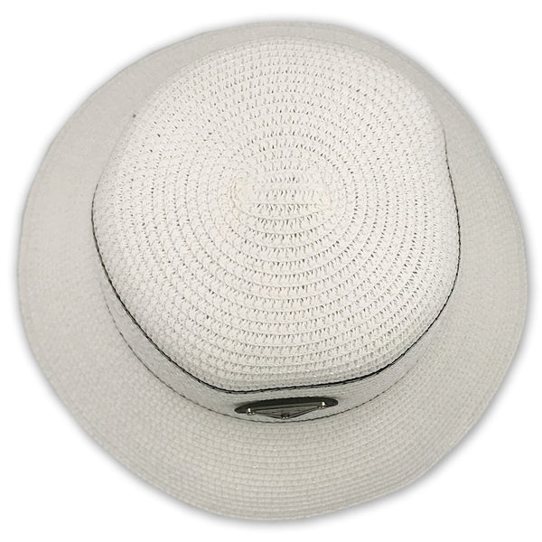 כובע קש עם שוליים צרים ותגית נשים