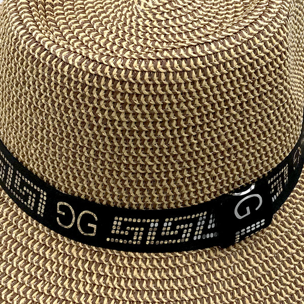 כובע קש עם רצועה כיתוב כסוף נשים