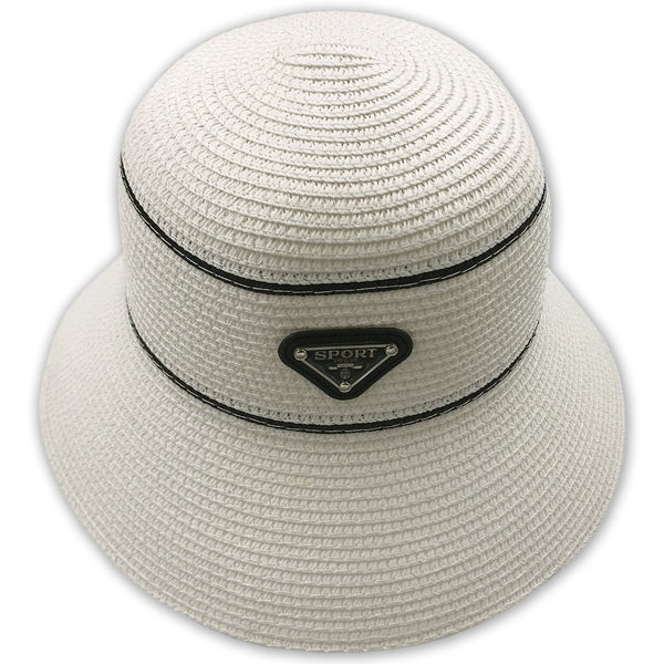 כובע קש עם שוליים צרים ותגית נשים