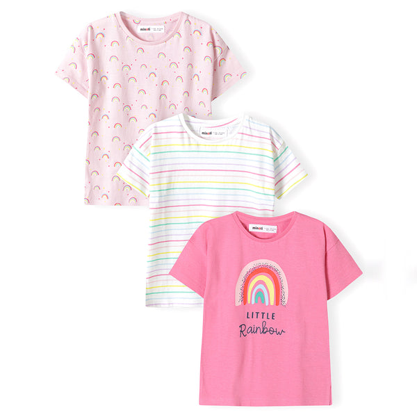 מארז 3 חולצות מינוטי ורוד-לבן-פוקסיה פעוטות בנות