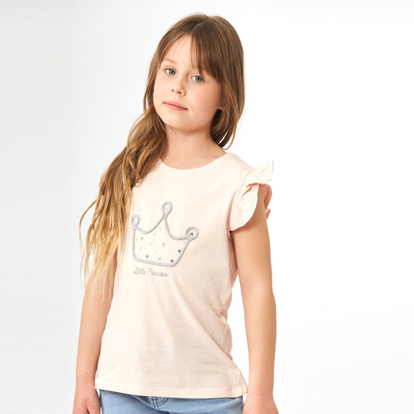 זוג חולצות רקמה ופאייטים שחור ואפרסק בנות