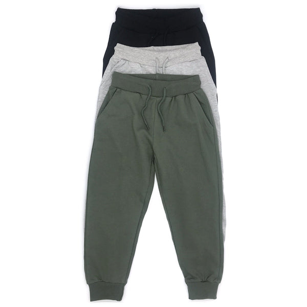 מארז 3 מכנסי פרנץ' טרי זית-שחור-אפור תינוקות בנים