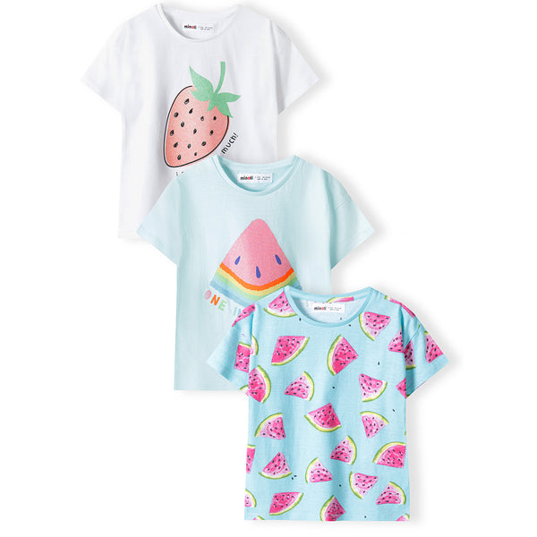 מארז 3 חולצות מינוטי הדפסי פירות פעוטות בנות