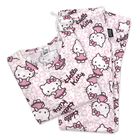 פיג'מה מודפסת Hello Kitty לבנה נשים M-XL