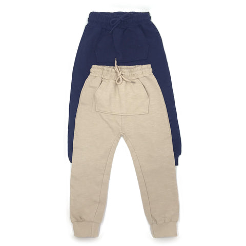 שני זוגות מכנסיים פרנץ' טרי סלאב כחול נייבי-כאמל בנים 4