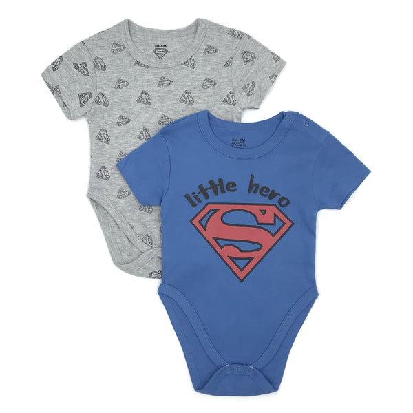 זוג בגדי גוף סופרמן Little Hero אפור-כחול תינוקות בנים 12-18M