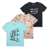 מארז 3 חולצות מודפסות שחור-טורקיז-אפרסק בנים 6-14