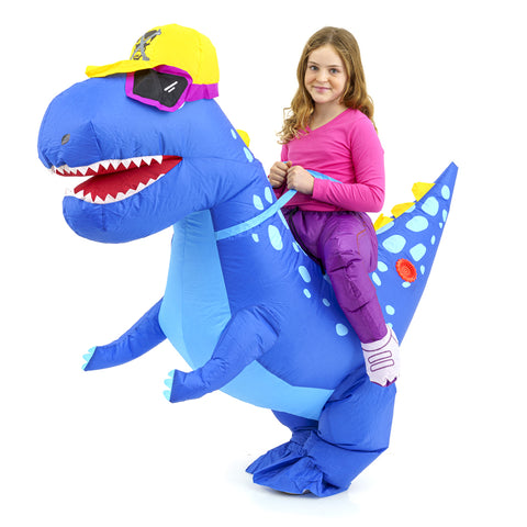תחפושת מתנפחת דינוזאור כחול עם רוכב